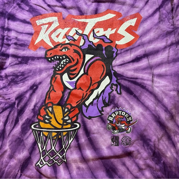 Toronto Raptors T Shirt Tie Dye Tee Sz L Purple Soft Cotton Mitchell Ness - Picture 2 of 4